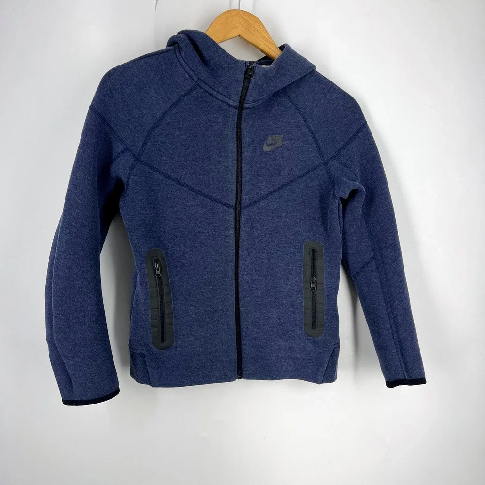 Nike‎ Kids Tech Fleece Full Zip Hoodie Blue Heathered Jacket CU9223-410 Size M